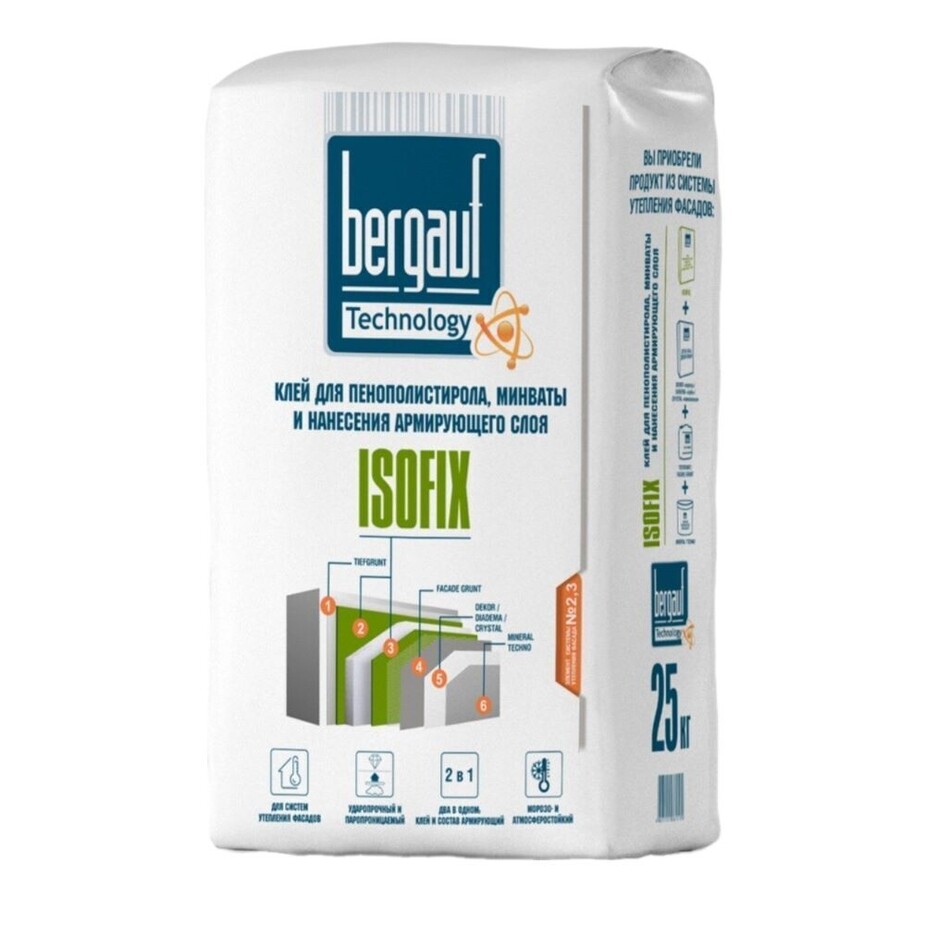 Штукатурно-клеевая смесь для теплоизоляции Bergauf Isofix зимняя 25 кг фото 0