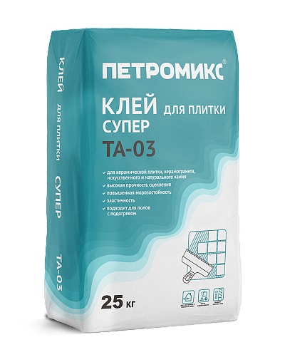 Клей для плитки супер ПЕТРОМИКС ТА-03 25 кг