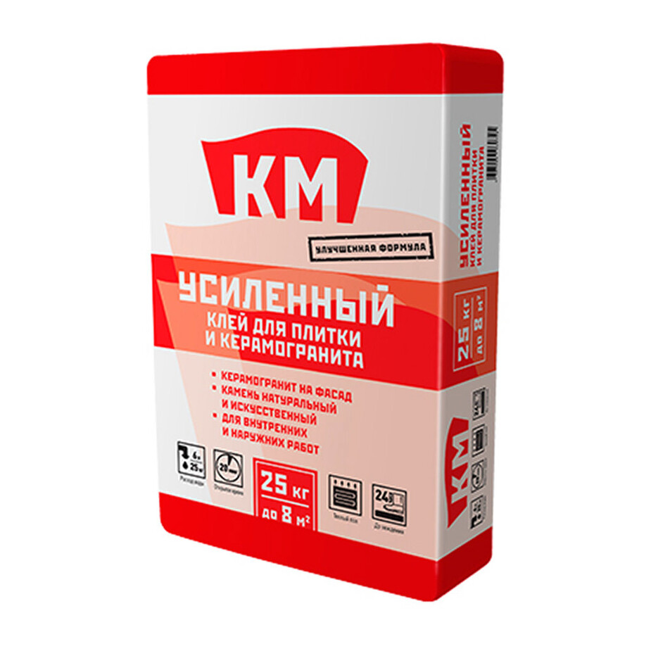 Клей для плитки и керамогранита КМ Усиленный серый класс С1 25 кг фото 0