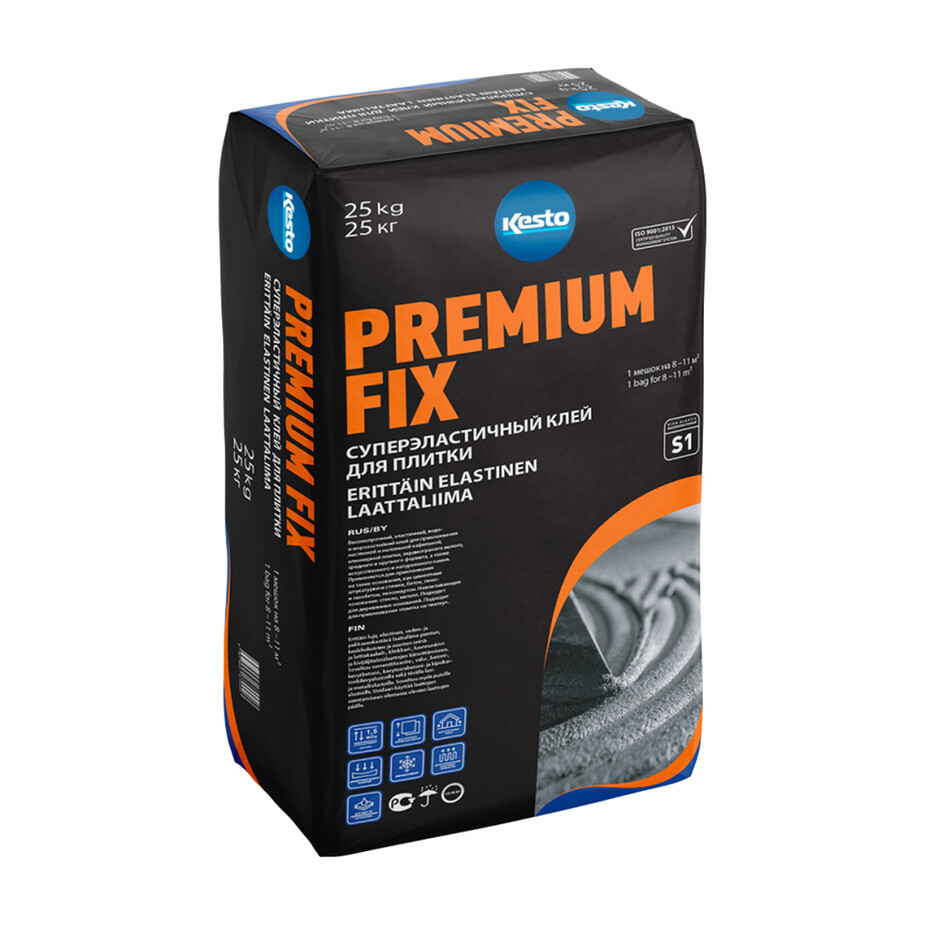 Клей для плитки/ керамогранита/ камня Kesto Premium Fix эластичный серый класс С2 ТЕ S1 25 кг фото 0