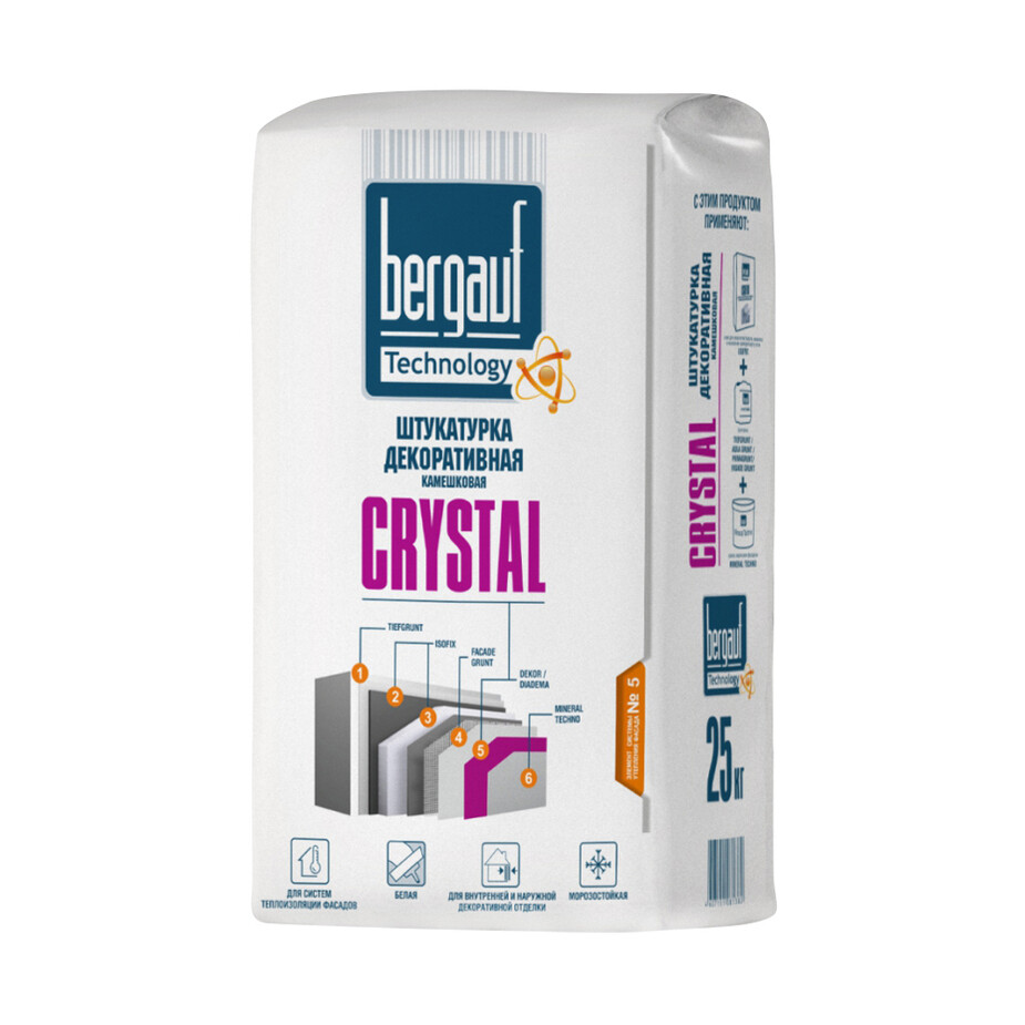 Штукатурка декоративная Bergauf Crystal Камешковая 2,5 мм под покраску 25 кг фото 0
