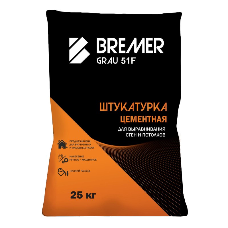 Штукатурка цементная BREMER GRAU 51 F армирующая 25кг фото 0