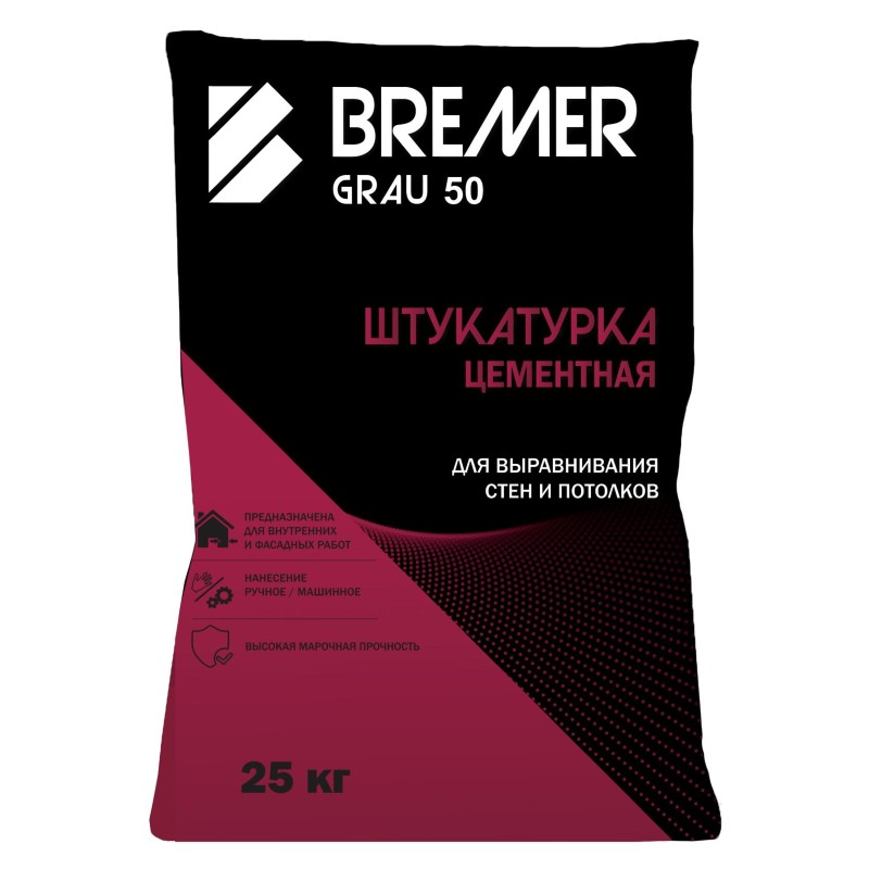 Штукатурка цементная BREMER GRAU 50 армирующая 25кг фото 0