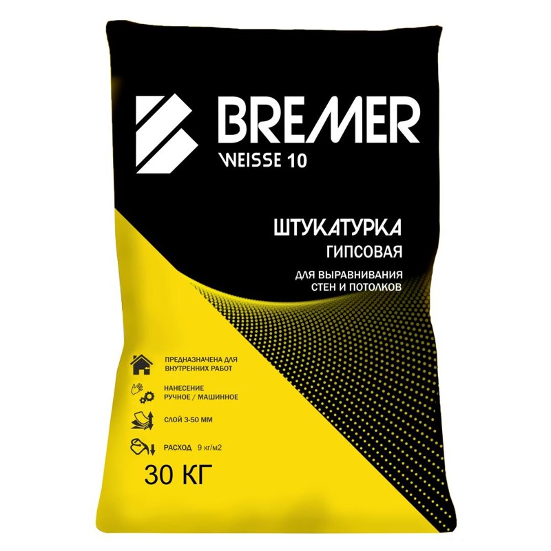 Штукатурка гипсовая BREMER WEISSE 10, 30 кг. фото 0