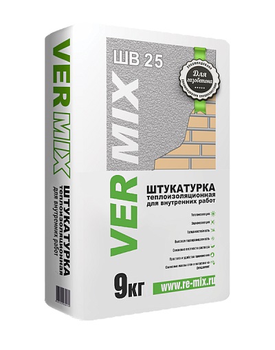 Vermix ШВ25 Штукатурка теплоизоляционная для внутренних работ 9 кг фото 0
