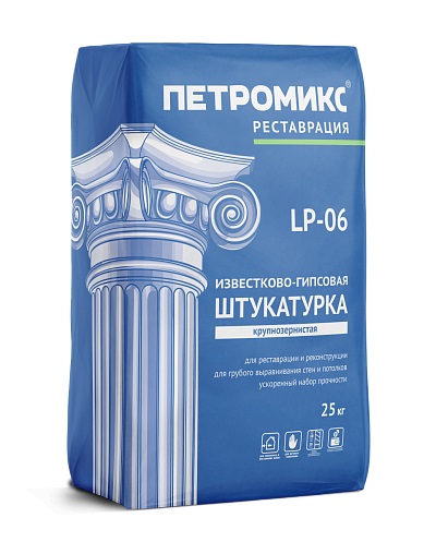 Штукатурка известково-гипсовая крупнозернистая ПЕТРОМИКС LP-06 25 кг фото 0